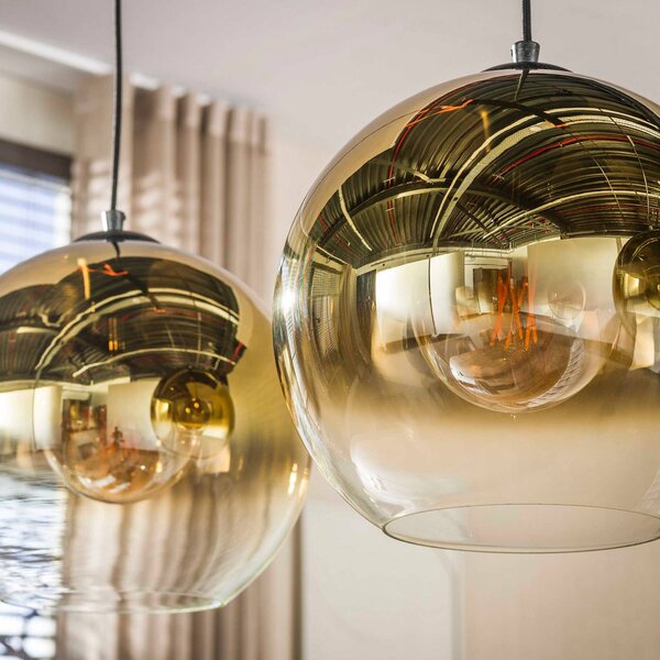 ZIJLSTRA Lampa wisząca szklana Bubble, możliwość ściemniania, mosiężny / złoty, salon / jadalnia, szkło, skandynawski