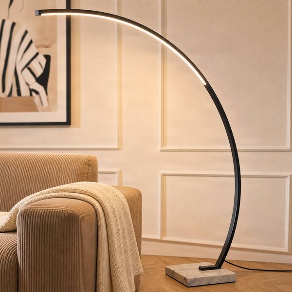 Lampa łukowa - lampa stojąca Kendra Lindby, możliwość ściemniania, czarny, salon / jadalnia, metal, nowoczesny