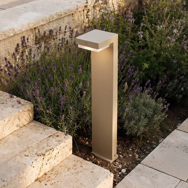 Lindby słupek oświetleniowy LED Eleazar, beżowy, aluminium, czujnik Eleazar Lindby, możliwość ściemniania, kremowy / amber, aluminium