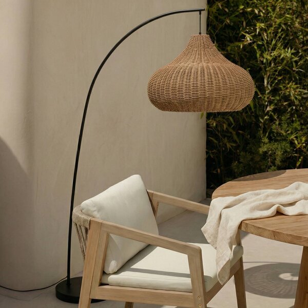 Lampa stojąca zewnętrzna Lucande Taniola, beżowa, rattanowa, 195 cm, IP44 Taniola, jasne drewno, drewno, dworkowy / rustykalny