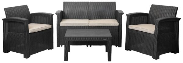 Zestaw mebli ogrodowych komplet technorattan sofa fotele stolik BAUERKRAFT kolor czarny