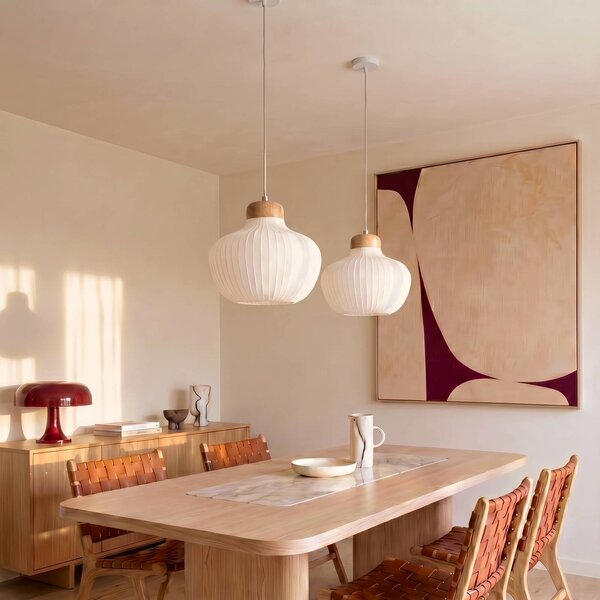 Lampa wisząca Eloise Lucande, możliwość ściemniania, biały / opal, salon / jadalnia, tkanina / materiał / jedwab, skandynawski