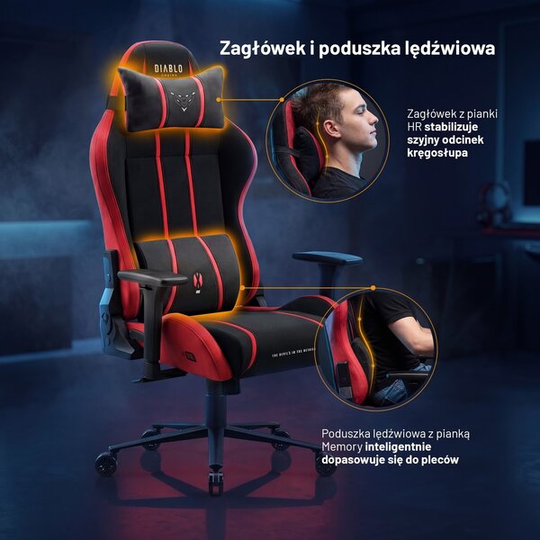 Fotel gamingowy materiałowy Diablo X-One 2.0 King Size, Bloody Mary