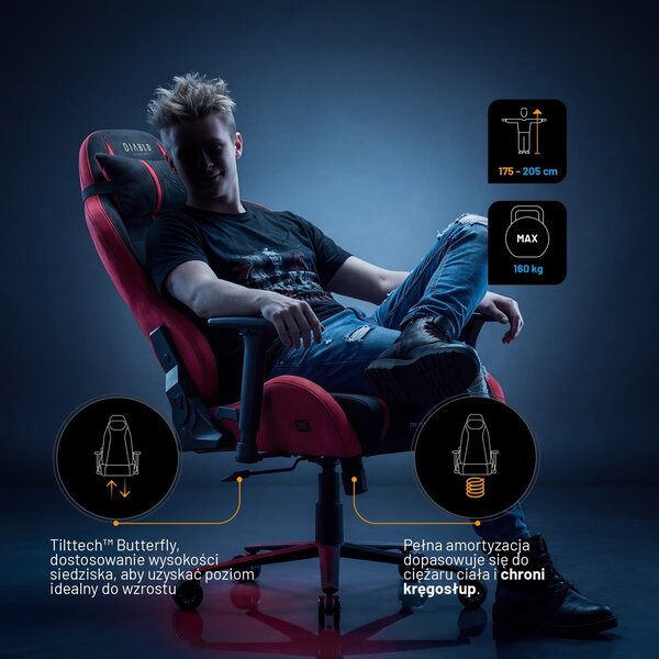 Fotel gamingowy materiałowy Diablo X-One 2.0 King Size, Bloody Mary