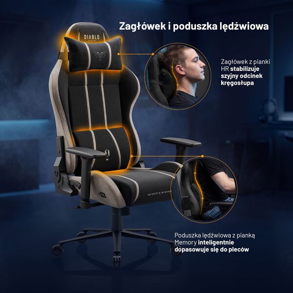 Fotel gamingowy materiałowy Diablo X-One 2.0 King Size, Camel Black