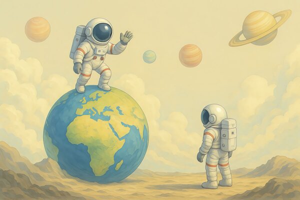 Fototapeta Dwóch astronautów stojących na planecie, Fototapety Kosmos, Popularne Fototapety, w03980 - Tapeko.pl