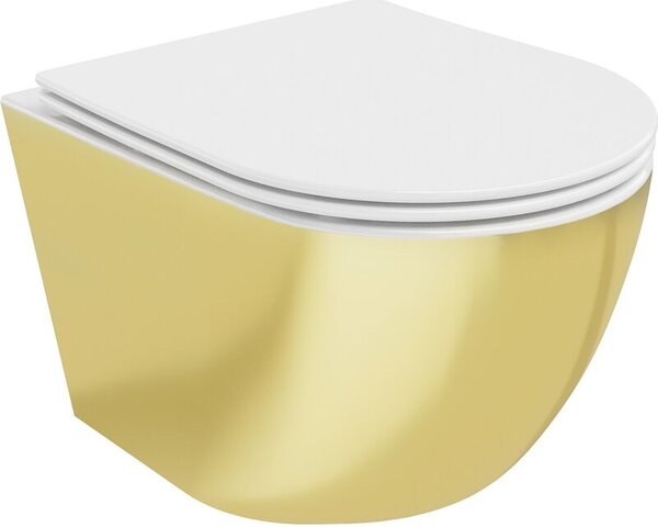 Mexen Lena miska wc Rimless z deską wolnoopadającą slim, duroplast, biała/złota - 30224006