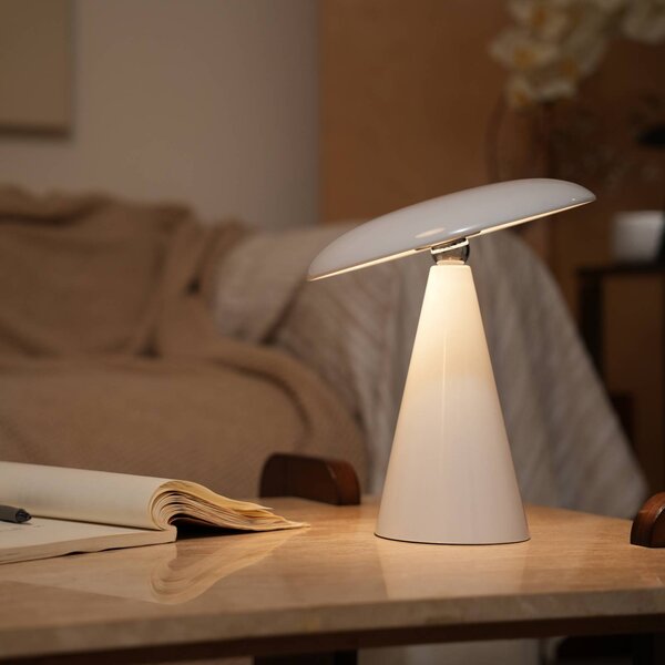 Beacon Lighting Lampa stołowa LED z akumulatorem, model Kinoko, biała, 27 cm, CCT możliwość ściemniania, biały / opal, salon / jadalnia, tworzywo sztuczne, nowoczesny