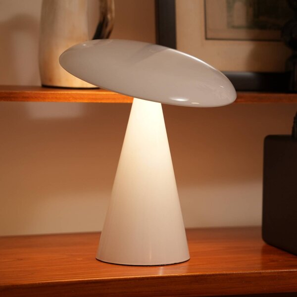 Beacon Lighting Lampa stołowa LED z akumulatorem, model Kinoko, biała, 27 cm, CCT możliwość ściemniania, biały / opal, salon / jadalnia, tworzywo sztuczne, nowoczesny