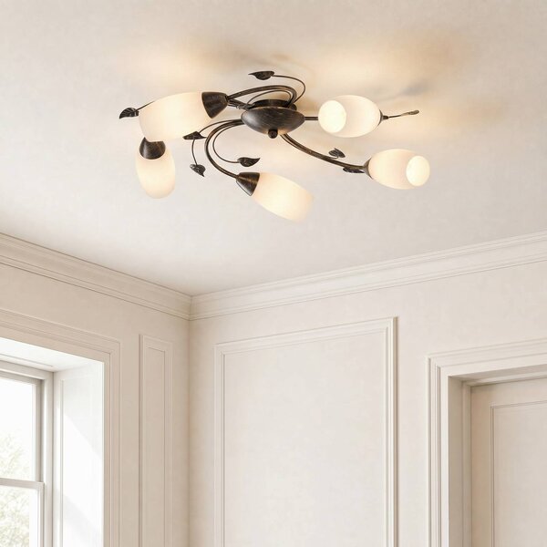 Lampa sufitowa Stefania Lindby, możliwość ściemniania, brązowy / rdzawy, salon / jadalnia, metal, antyczny