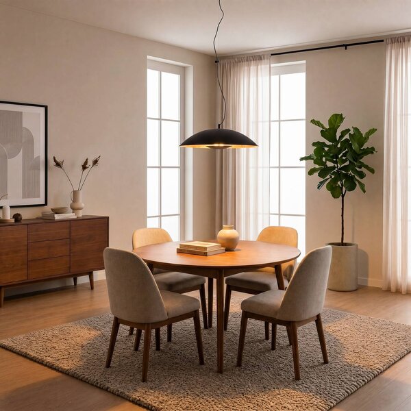 Lampa wisząca Emilienne Lindby, możliwość ściemniania, czarny, salon / jadalnia, metal, nowoczesny