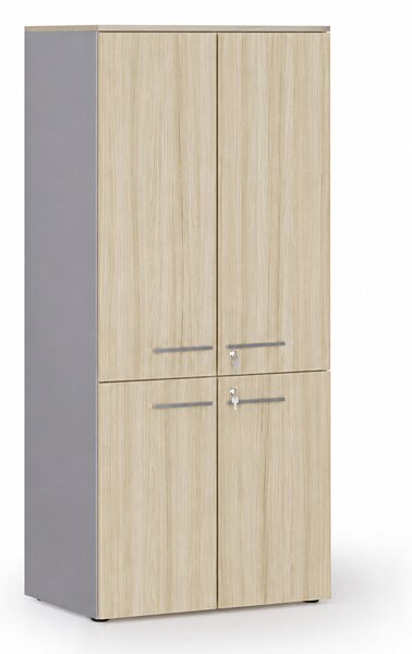 Szafa biurowa pół-drzwi PRIMO GRAY, 800 x 500 x 1781 mm, szary/dąb naturalny