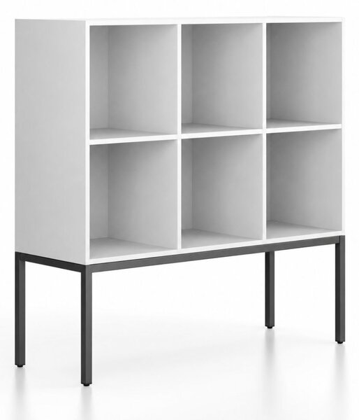 Regał FRAME, niski, z czarną podstawą, 1299 x 450 x 1331 mm, biały