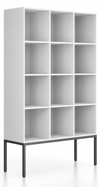 Regał FRAME, z czarną podstawą, 1299 x 450 x 2185 mm, biały