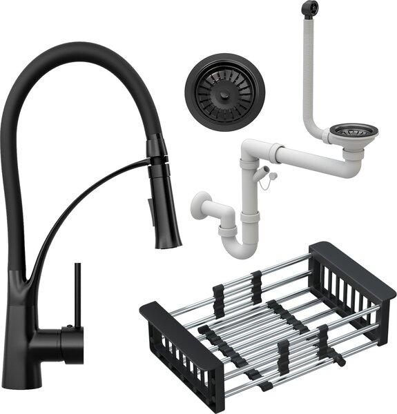 Granitan – bateria kuchenna – bateria zlewozmywakowa – czarna – z syfonem – bateria kuchenna