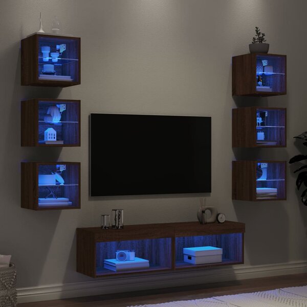 8-częściowy zestaw mebli TV z LED, brązowy dąb