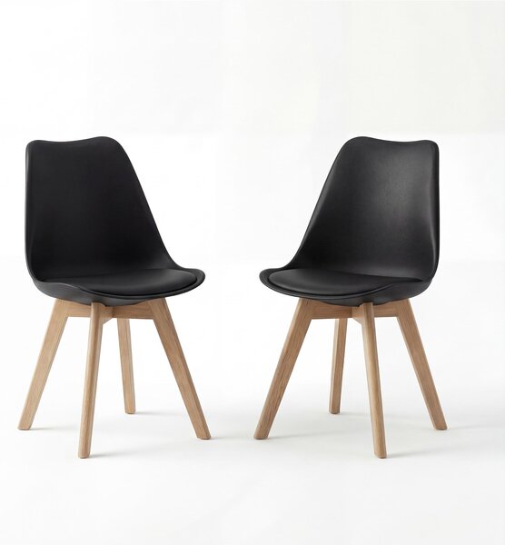 Zestaw 2 krzeseł do jadalni BEALIFE TB18 | Ergonomiczne, wysokość siedziska 45 cm, nogi z PP i drewna, skandynawski design | Do jadalni i gabinetu | Czarno-białe