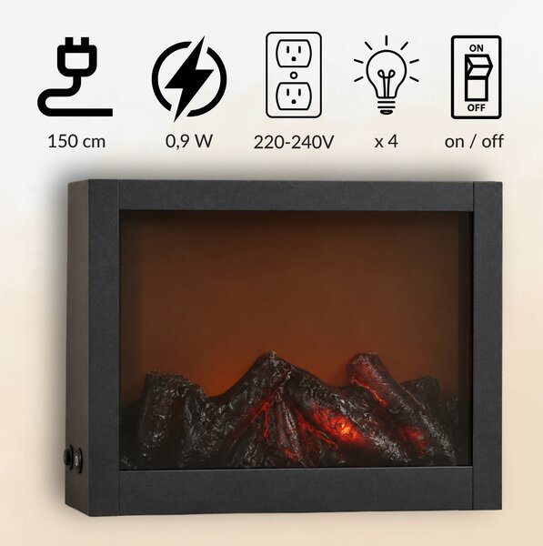 Kominek dekoracyjny LED, metalowy, 10 x 29 x 23 cm