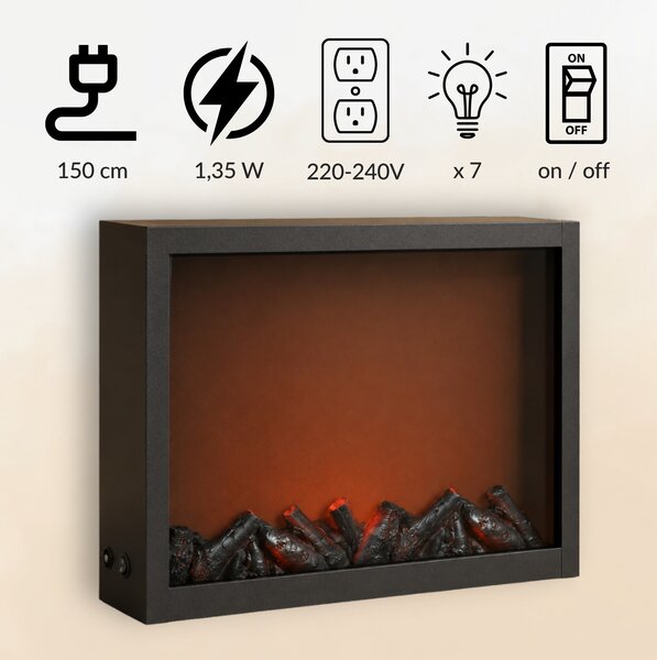 Kominek dekoracyjny LED, metalowy, 10 x 41 x 35 cm