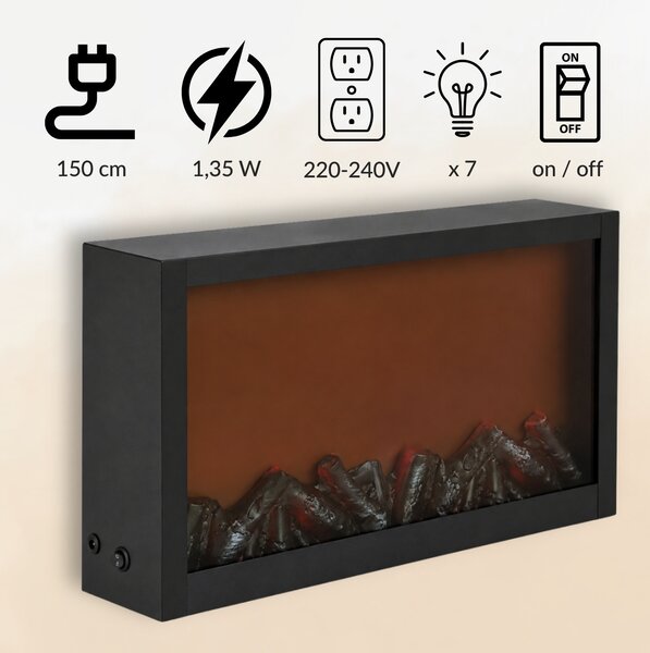 Kominek dekoracyjny LED, metalowy, 10 x 41 x 25 cm