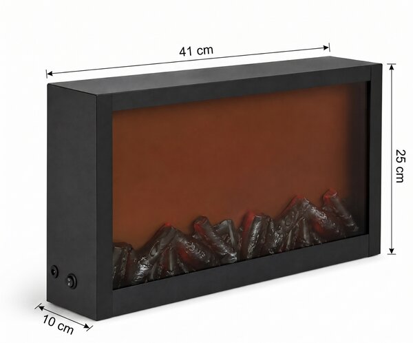 Kominek dekoracyjny LED, metalowy, 10 x 41 x 25 cm