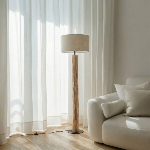Lampa Podłogowa Lucande, Jorvan, beżowy, salon, drewno