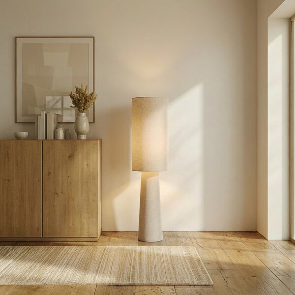 Lampa Podłogowa Lindby, Elfie, beżowy, salon, tkanina | tekstylia, skandynawski