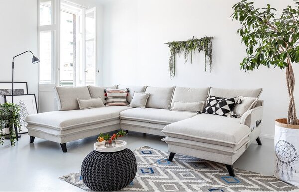 Jasnobeżowa rozkładana sofa w kształcie litery "U" Miuform Charming Charlie, lewostronna