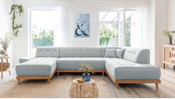Jasnoszara rozkładana sofa w kształcie litery "U" Miuform Dazzling Daisy, prawostronna