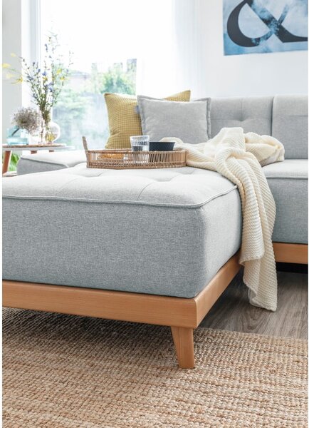 Jasnoszara rozkładana sofa w kształcie litery "U" Miuform Dazzling Daisy, prawostronna