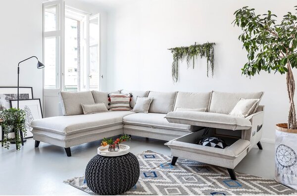 Jasnobeżowa rozkładana sofa w kształcie litery "U" Miuform Charming Charlie, lewostronna