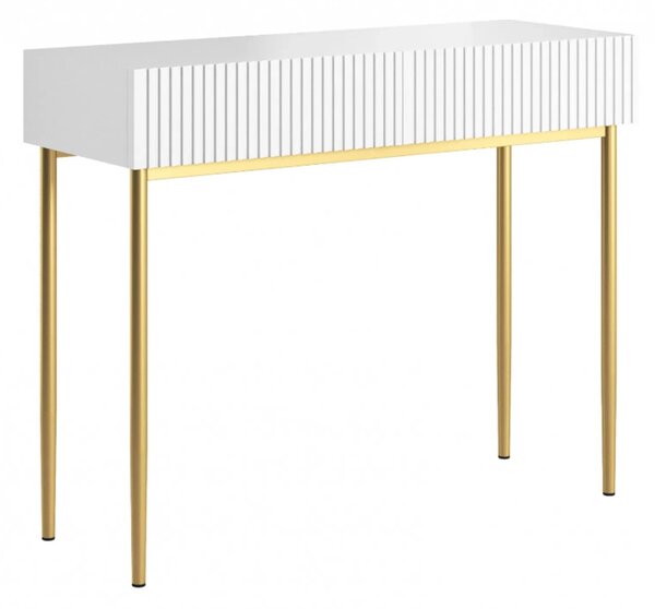 Toaletka Nicole 100 cm z szufladami - biały mat / złote nóżki