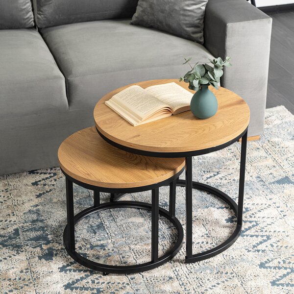 Zestaw Stolików Kawowych DELIA 43 cm/53 cm Dąb Złoty Nowoczesny Loft
