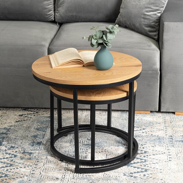 Zestaw Stolików Kawowych DELIA 43 cm/53 cm Dąb Złoty Nowoczesny Loft