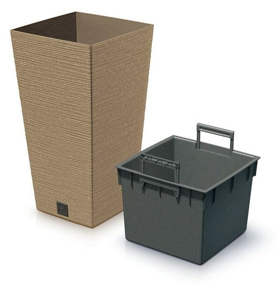 Doniczka FURU SQUARE ECO WOOD z wkładem 30 cm, brązowy, M