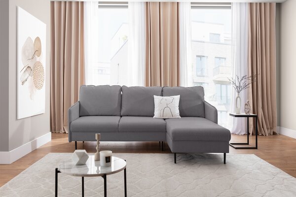 Narożnik Movani z funkcją spania prawostronny - szara plecionka Loft 19 / czarne nogi