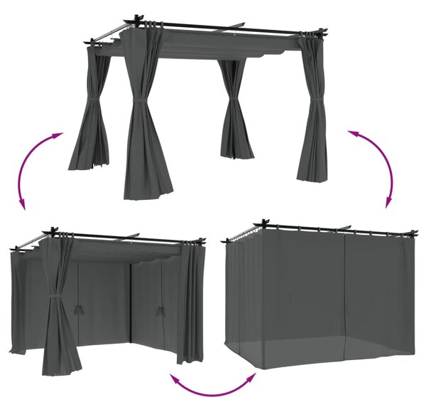 Altana ogrodowa z zasłonami, antracytowa, 3x3 m, stal