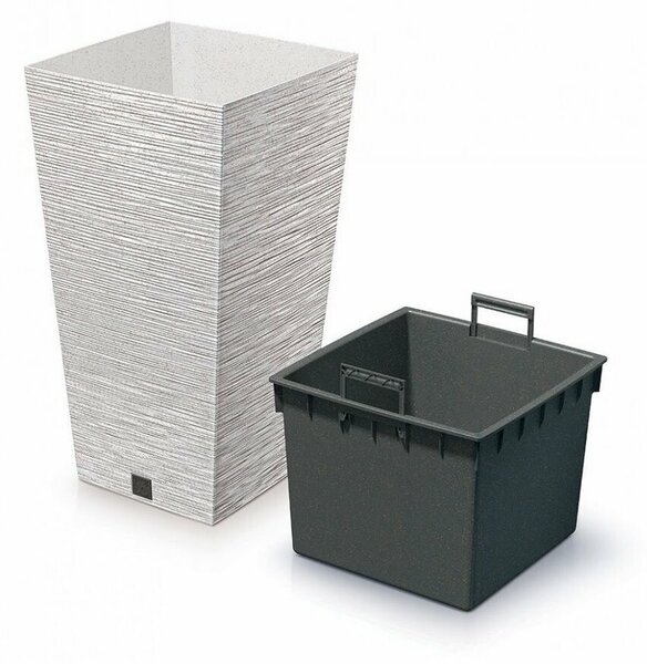 Doniczka FURU SQUARE ECO WOOD z wkładem 24 cm, biały ECO, S