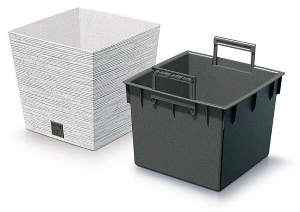 Doniczka FURU SQUARE LOW ECO WOOD z wkładem 24 cm, biały ECO