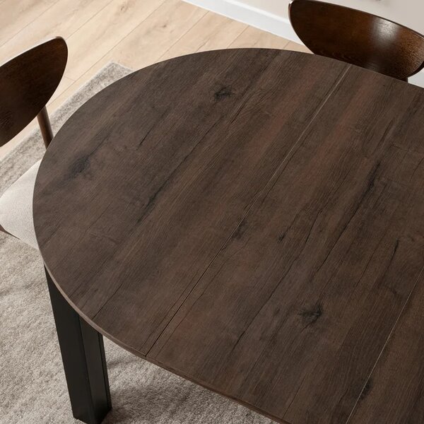 Stół Okrągły Rozkładany HARRY 102-142 cm Orzech/Czarny Nowoczesny Loft
