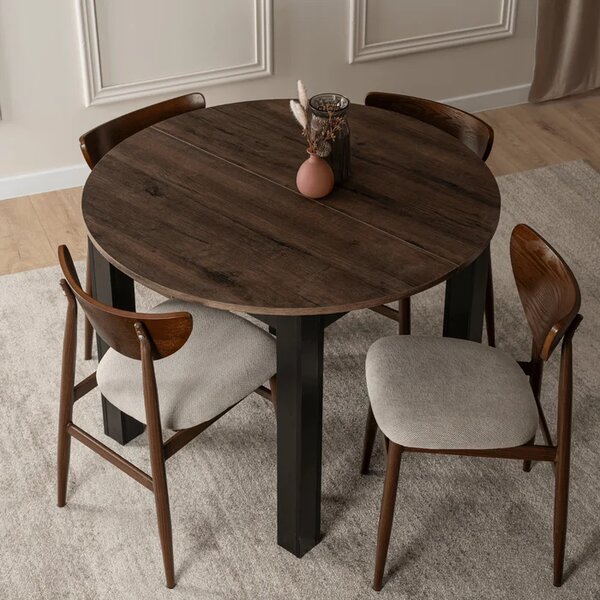 Stół Okrągły Rozkładany HARRY 102-142 cm Orzech/Czarny Nowoczesny Loft