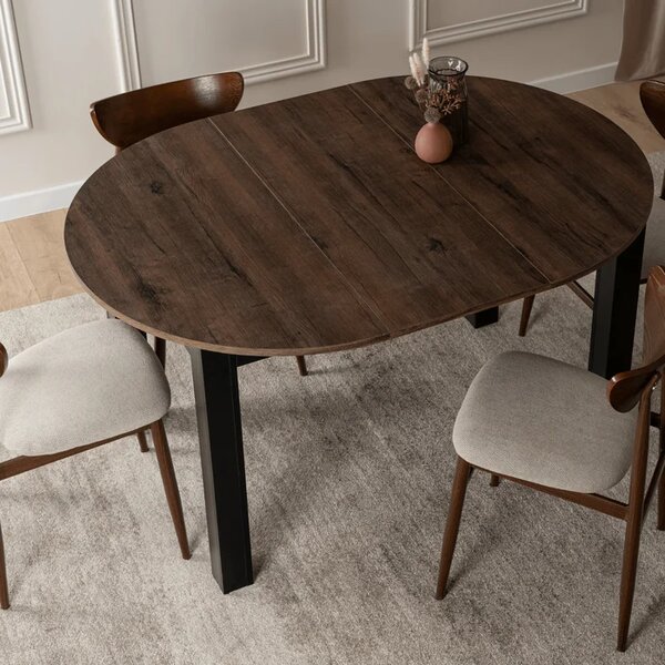 Stół Okrągły Rozkładany HARRY 102-142 cm Orzech/Czarny Nowoczesny Loft