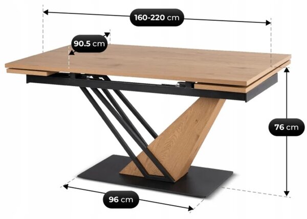 Stół Rozkładany Prostokątny REX 160-220 cm Dąb/Czarny Loft