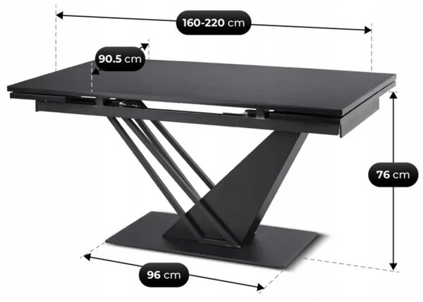 Stół Rozkładany Prostokątny REX 160-220 cm Czarny do Jadalni Loft