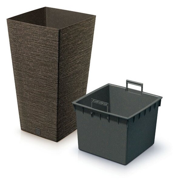 Doniczka FURU SQUARE ECO WOOD z wkładem 39,5 cm, ciemnobrązowy, L