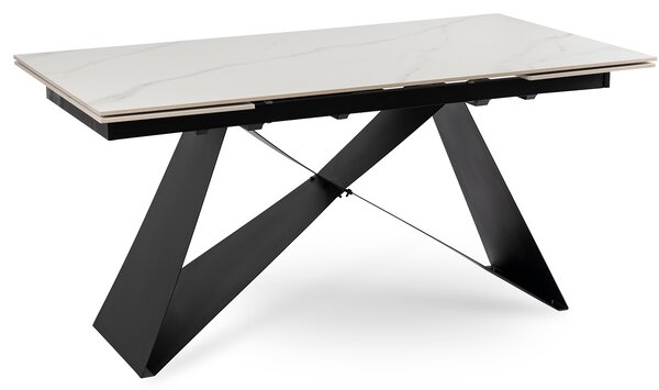 Stół Rozkładany Prostokątny VICTOR 160-240 cm Ceramiczny Biały Marmur/Czarny do Jadalni Nowoczesny Loft