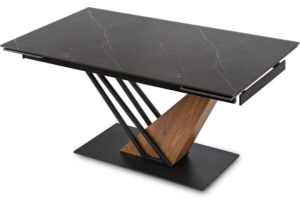 Stół Rozkładany Prostokątny REX 160-220 cm Ceramiczny Czarny Marmur/Orzech do Jadalni Nowoczesny Loft