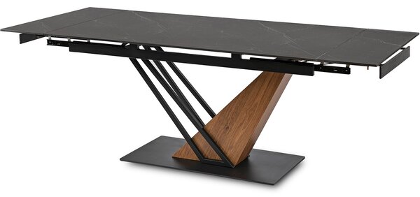 Stół Rozkładany Prostokątny REX 160-220 cm Ceramiczny Czarny Marmur/Orzech do Jadalni Nowoczesny Loft