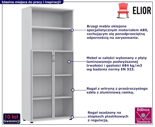 Biały regał biurowy z witryną C7-W98