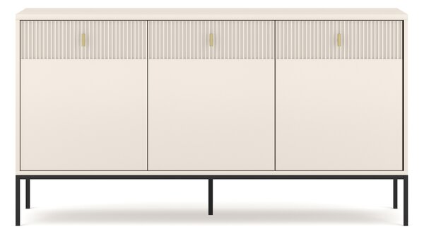Komoda do Salonu Sypialni MARCOS 154 cm Kaszmir Ryflowana Trzydrzwiowa z Szufladami Nowoczesna